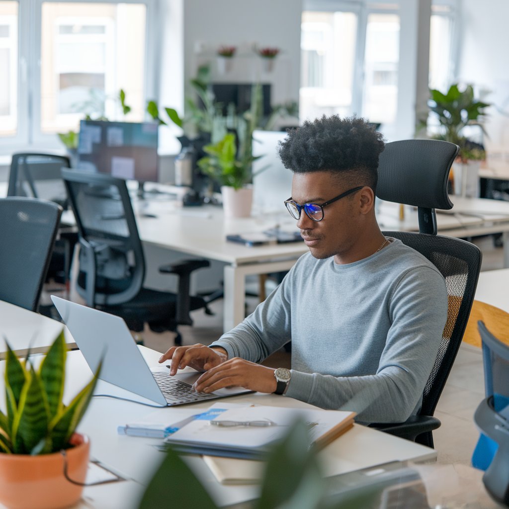 AI trainer and data annotation specialist working in a modern collaborative office environment