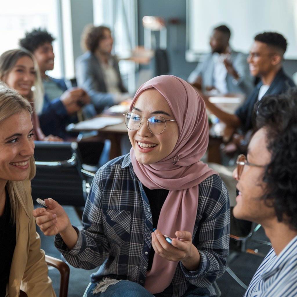 Diverse Cortex Executives team members collaborating and laughing during a strategy session in a modern office